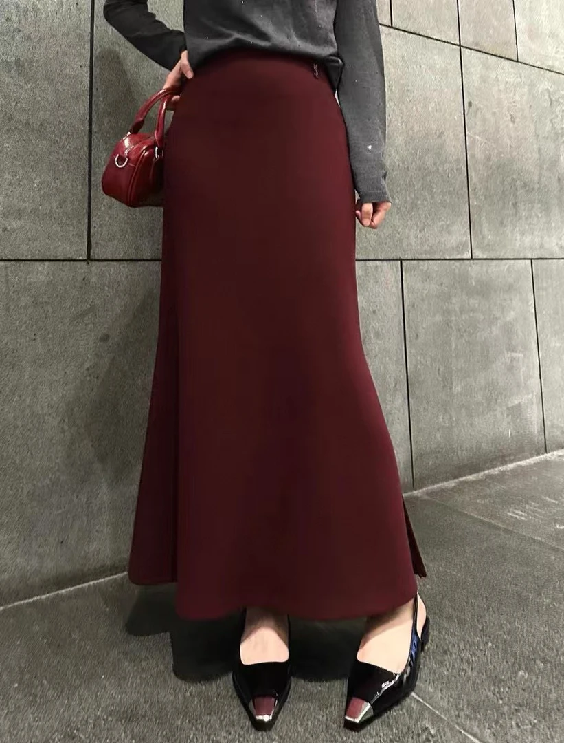 【CHENFREE】新款醋酸羊毛混纺加绒加厚鱼尾裙半裙