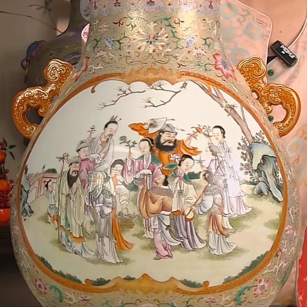 收藏/古玩清珐琅彩十二花神双耳尊