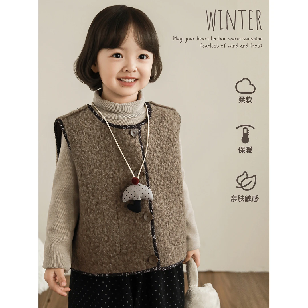 YOEHYAUL/幼悠【冬日浪漫】冬贰波女童童装复古俏皮两面穿马甲D4611