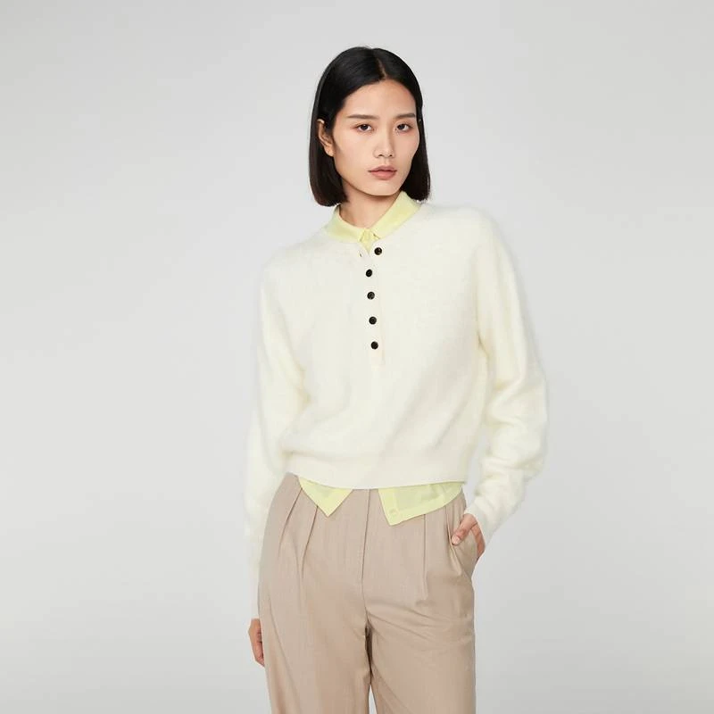 OVV秋冬新款女装轻盈羊绒拉毛半开襟休闲长袖针织衫GNZRJ43102A