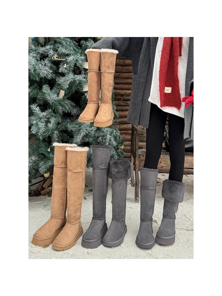 2.5cm/4cm厚毛雪地长靴女东北大棉鞋2025新款冬季加绒保暖高筒靴
