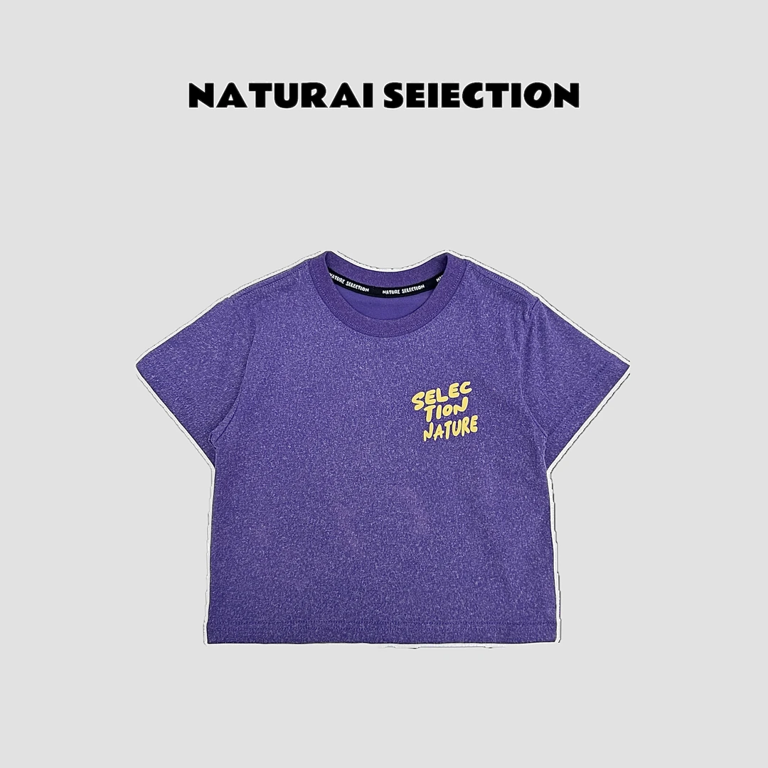 2025夏季儿童品牌全棉透气吸汗炒色印花短袖上衣童装紫色