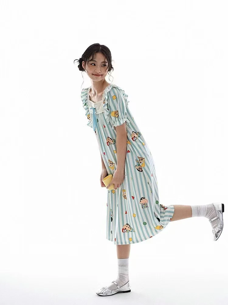 夏季家居服蜡笔小新薄款印花睡衣睡裙宽松家居服套装