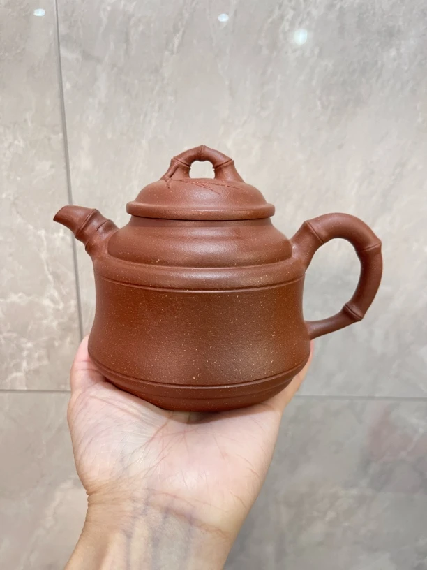 宜兴原矿降坡泥老泥料圆竹鼎红泥紫砂壶380cc家用泡茶器半手工