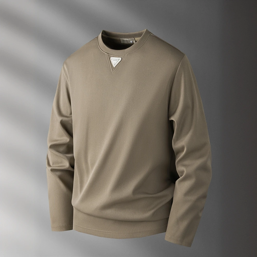 巴康波劳秋季新款百搭圆领卫衣男长袖时尚潮流纯色休闲内搭打底衫