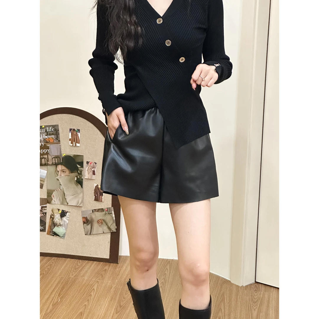 48H秋冬百搭好穿/高个子女装 PUA字松紧腰皮短裤 JY120