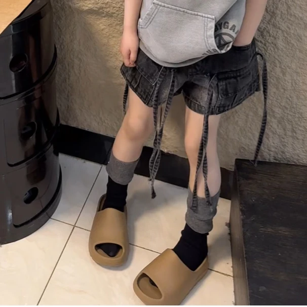 现货MZ.儿童夏季新款潮牌设计感口袋可系绳牛仔短裤1500