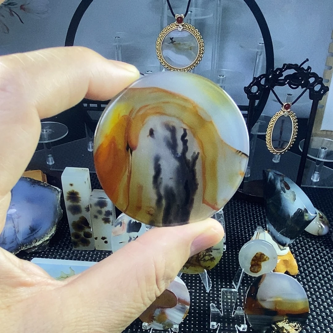 合成碳硅石非金属时尚图纹画面石饰品