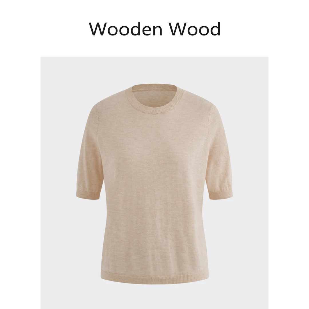 Wooden Wood“绘色集”简约纯色舒适超细羊毛百搭短袖针织衫P25322