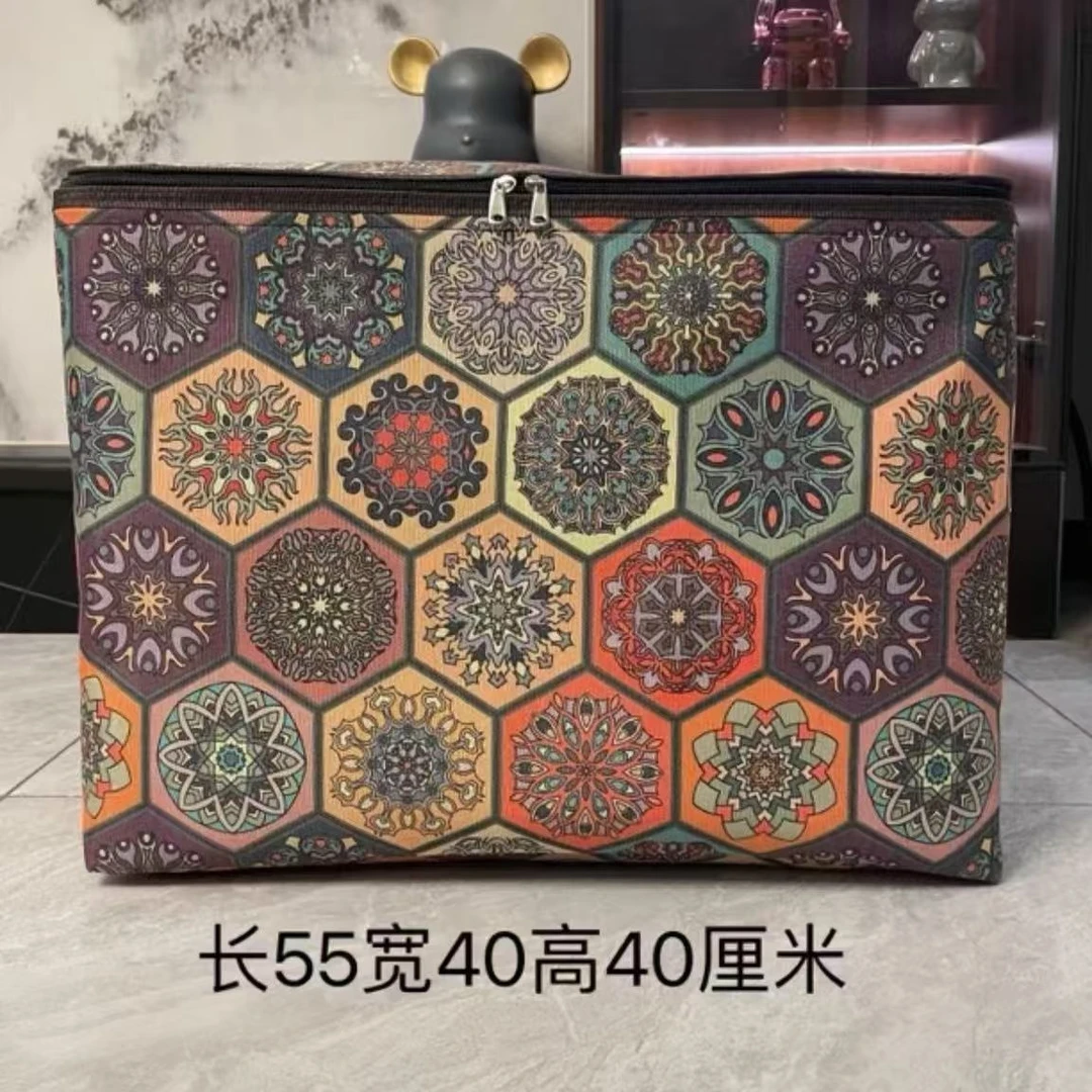 波西米亚大容量【钢圈拉链款】套装帆布装衣服被子搬家收纳袋可折叠