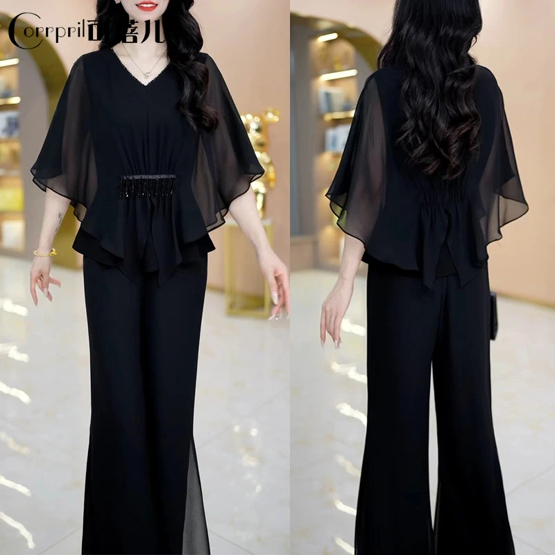 【可蓓儿】品牌纱料洋气休闲显瘦套装2025新款遮肚子减龄气质两件套