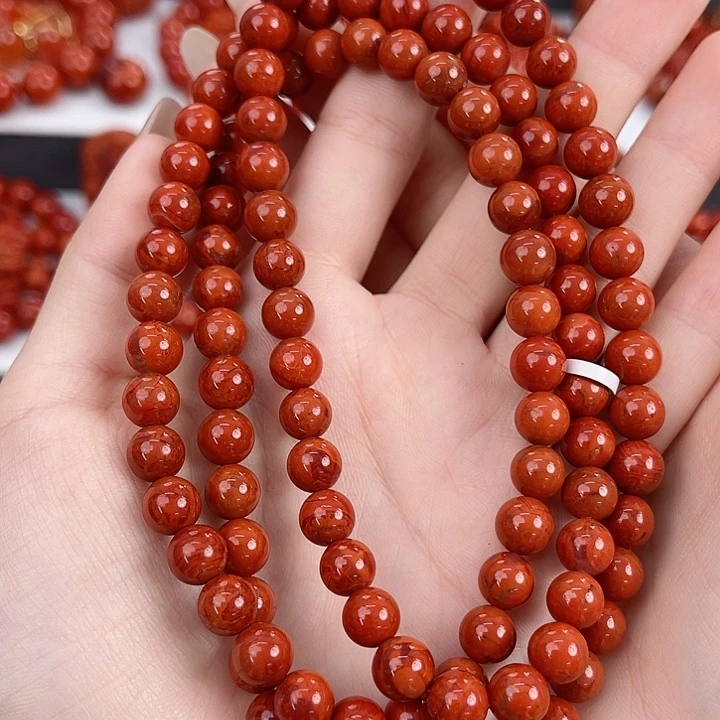南红玛瑙未镶嵌瓦西柿子红火焰7mm多圈