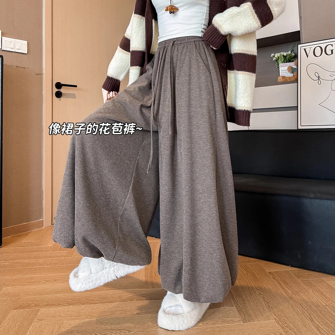 慵懒风糯米花苞裙裤女2025秋季新款休闲高腰小个子宽松阔腿裤