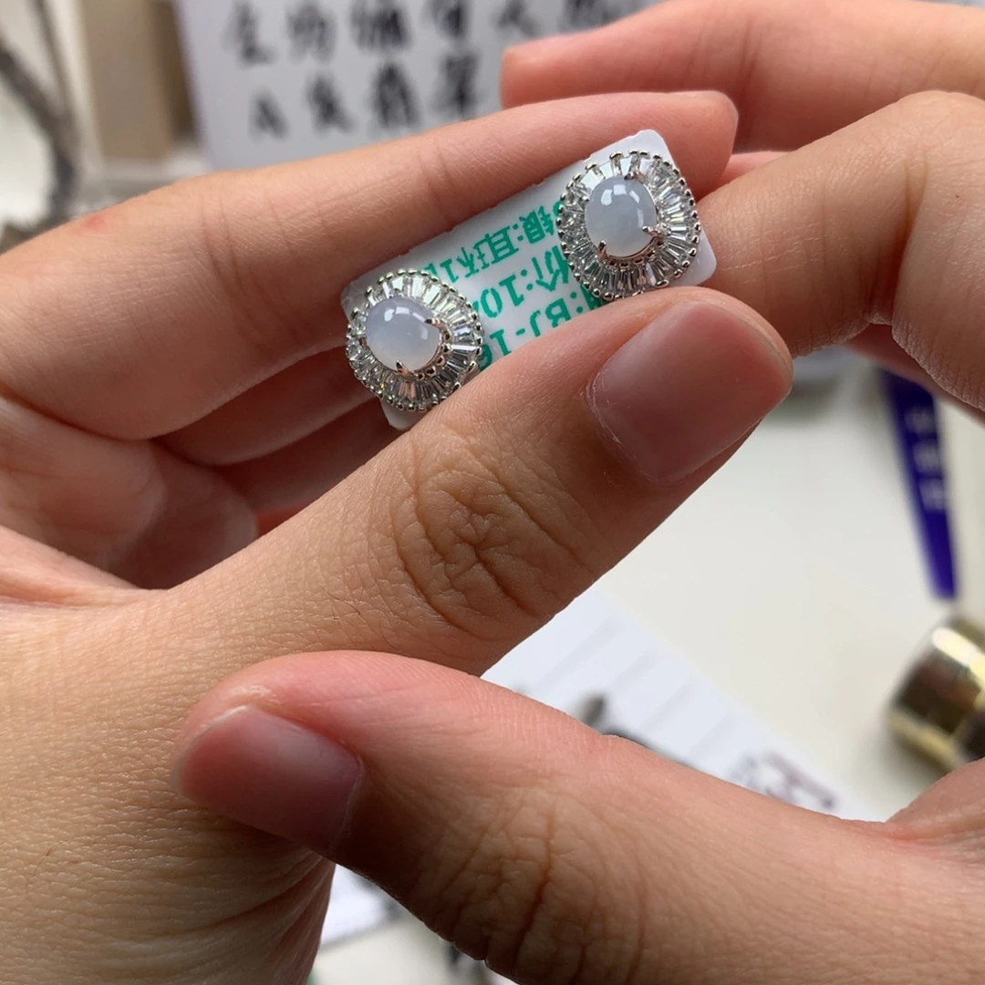 翡翠银S925镶嵌戒指耳钉