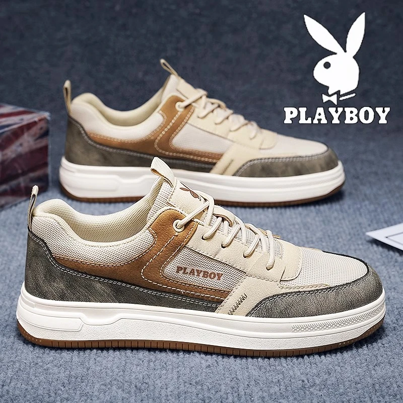 花花公子男士透气网面鞋2025冬季薄款休闲复古板鞋男运动小众潮鞋