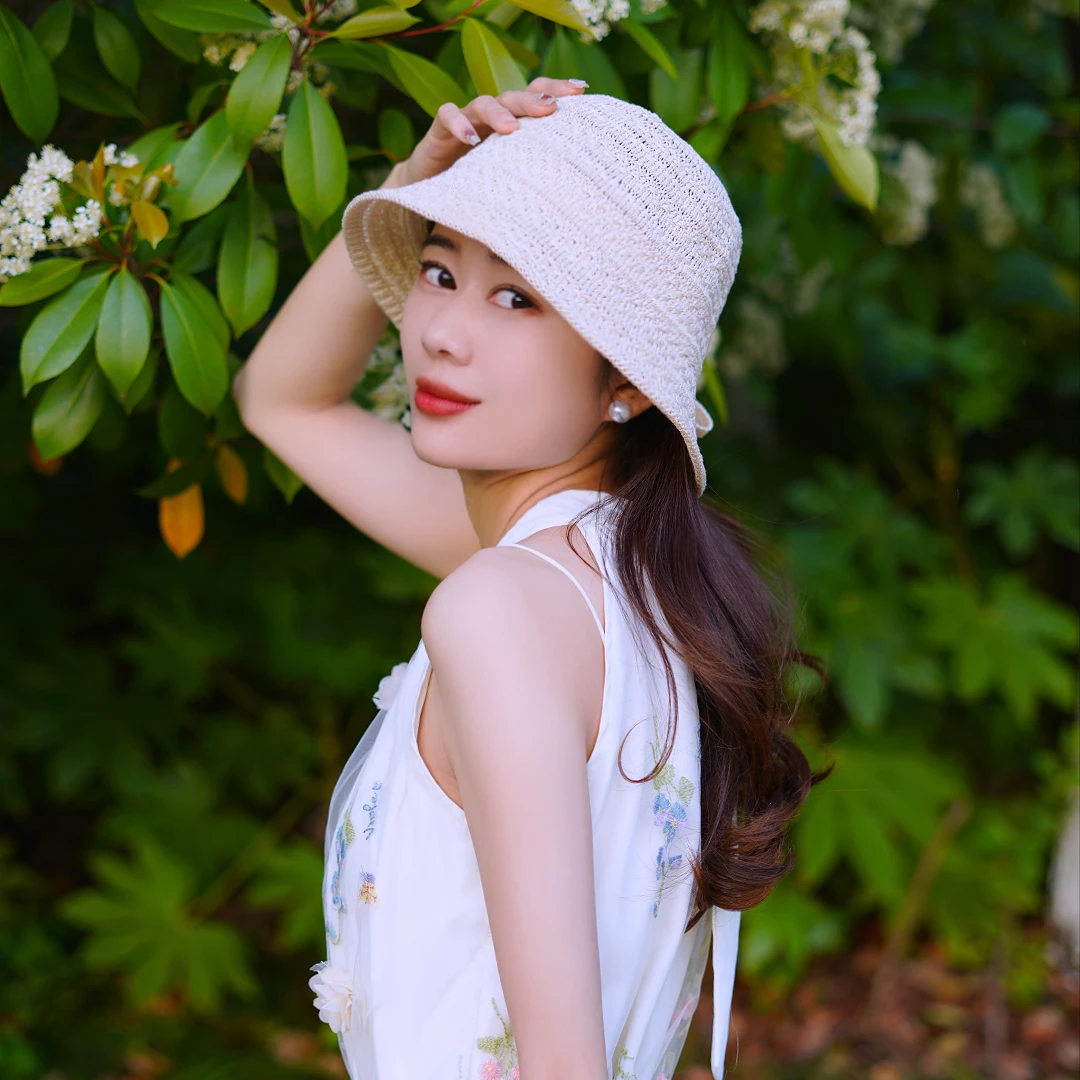 亚麻日系纯色蝴蝶结渔夫帽子女春秋2025新款透气遮脸盆帽时尚帽