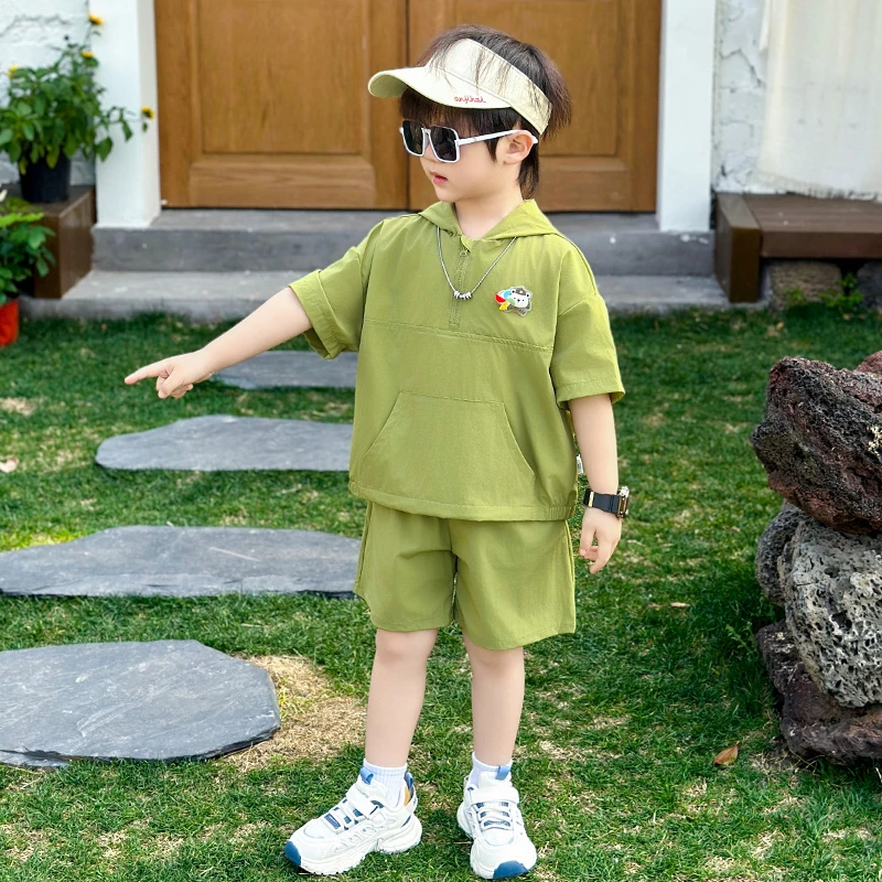 男童防晒衣套装2025夏季新款洋气儿童薄款外套连帽中小童运动服潮