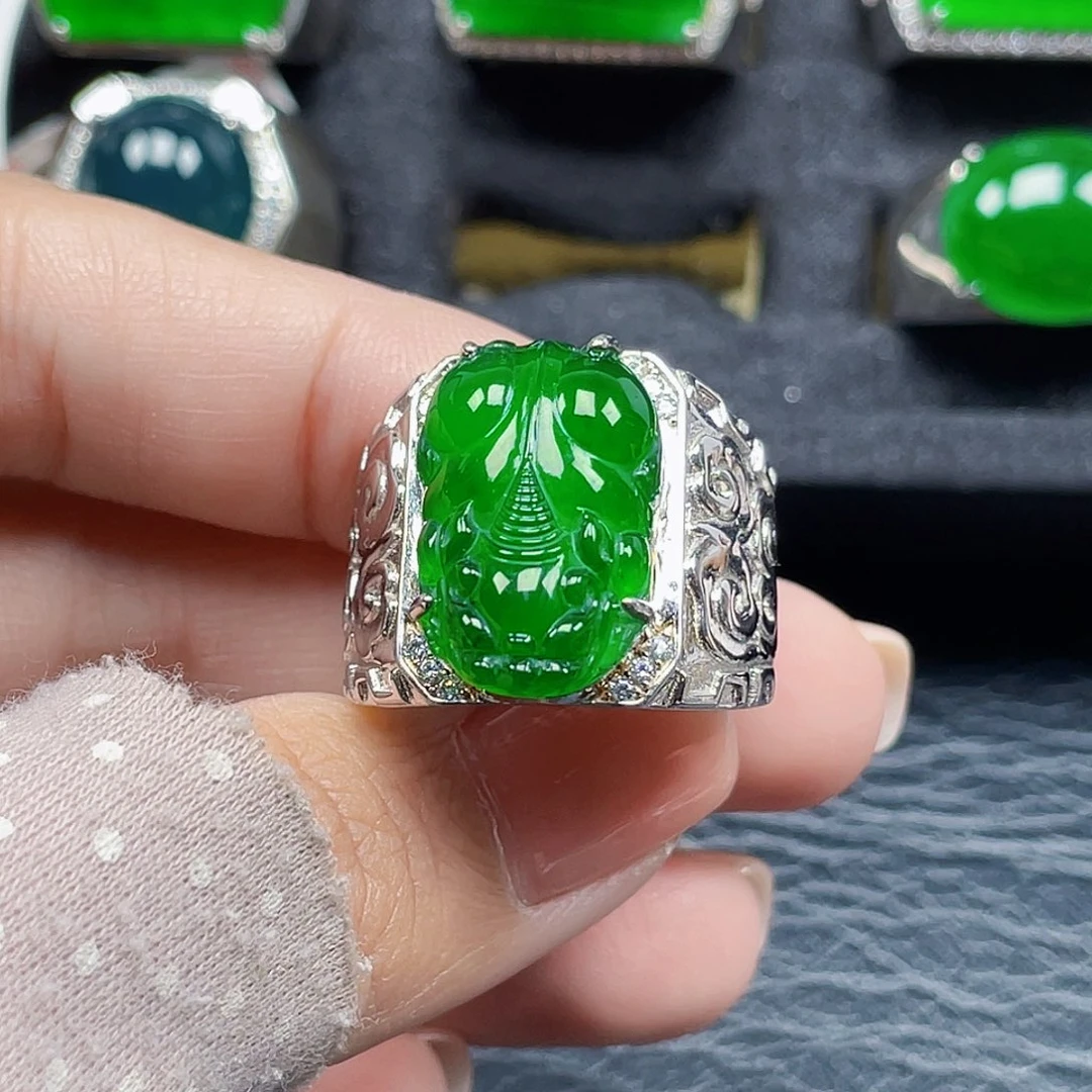 翡翠银S925镶嵌戒指天然A货翡翠没运费险
