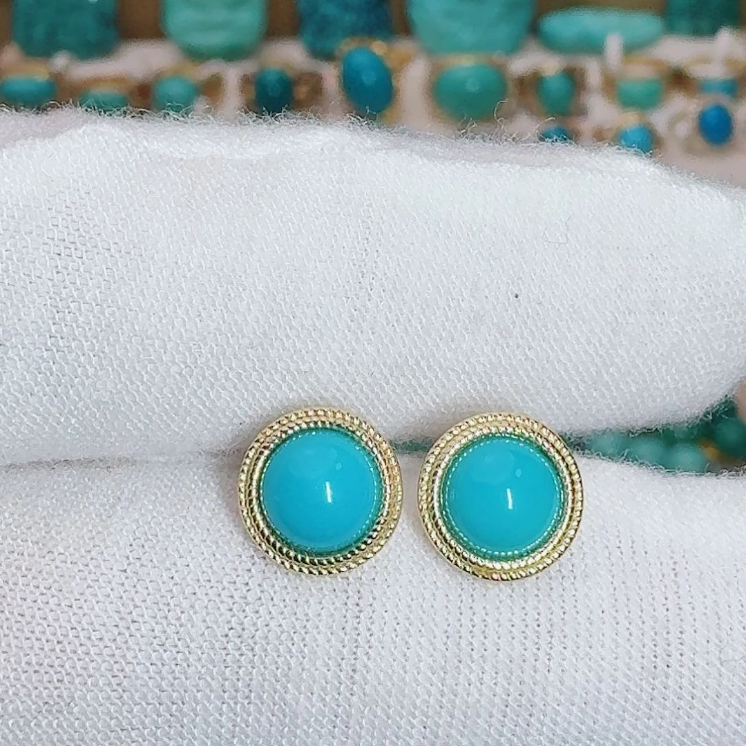 绿松石未镶嵌珠宝奇石简约高瓷蓝耳钉