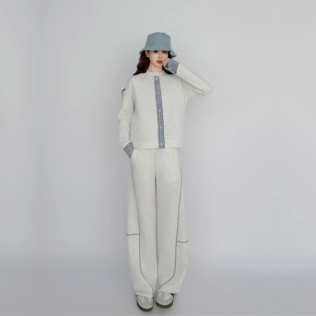 ROES MAIGZRY 2025秋季新款格子拼接开衫套装时尚百搭设计感