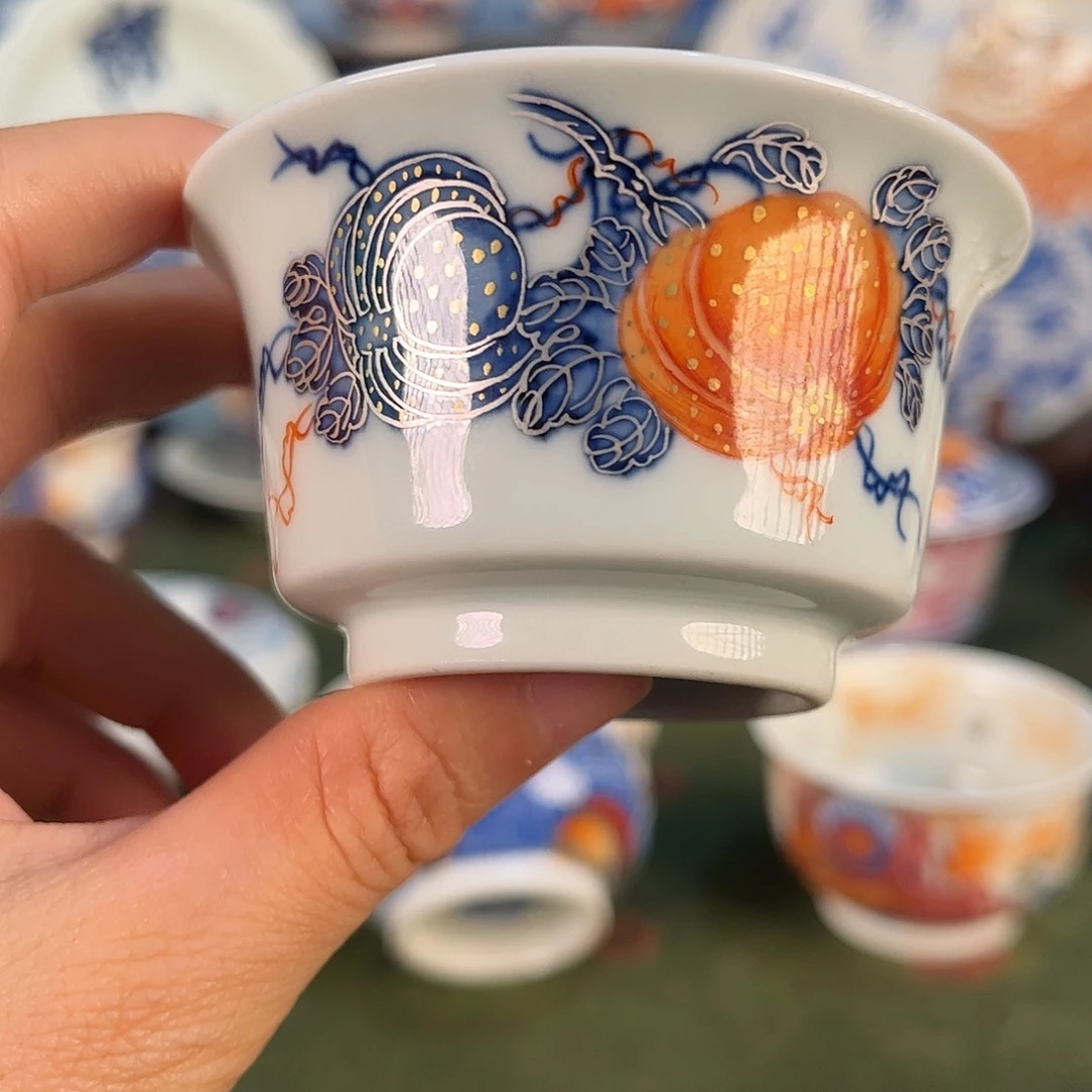 青花加彩描金银南瓜杯