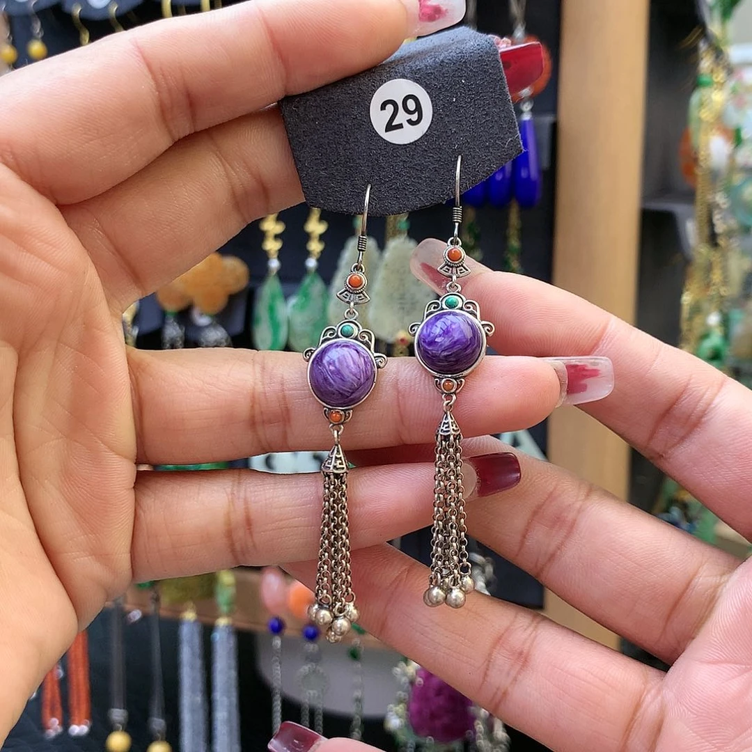 【闪购商品】查罗石（紫龙晶）耳坠银S925镶嵌宏*耳坠