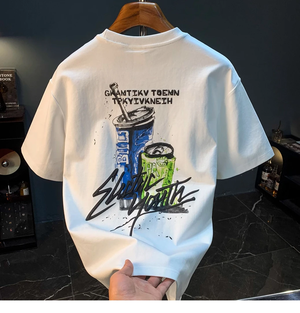 夏季新款潮牌印花短袖t恤男潮流圆领百搭纯棉舒适加大休闲T恤