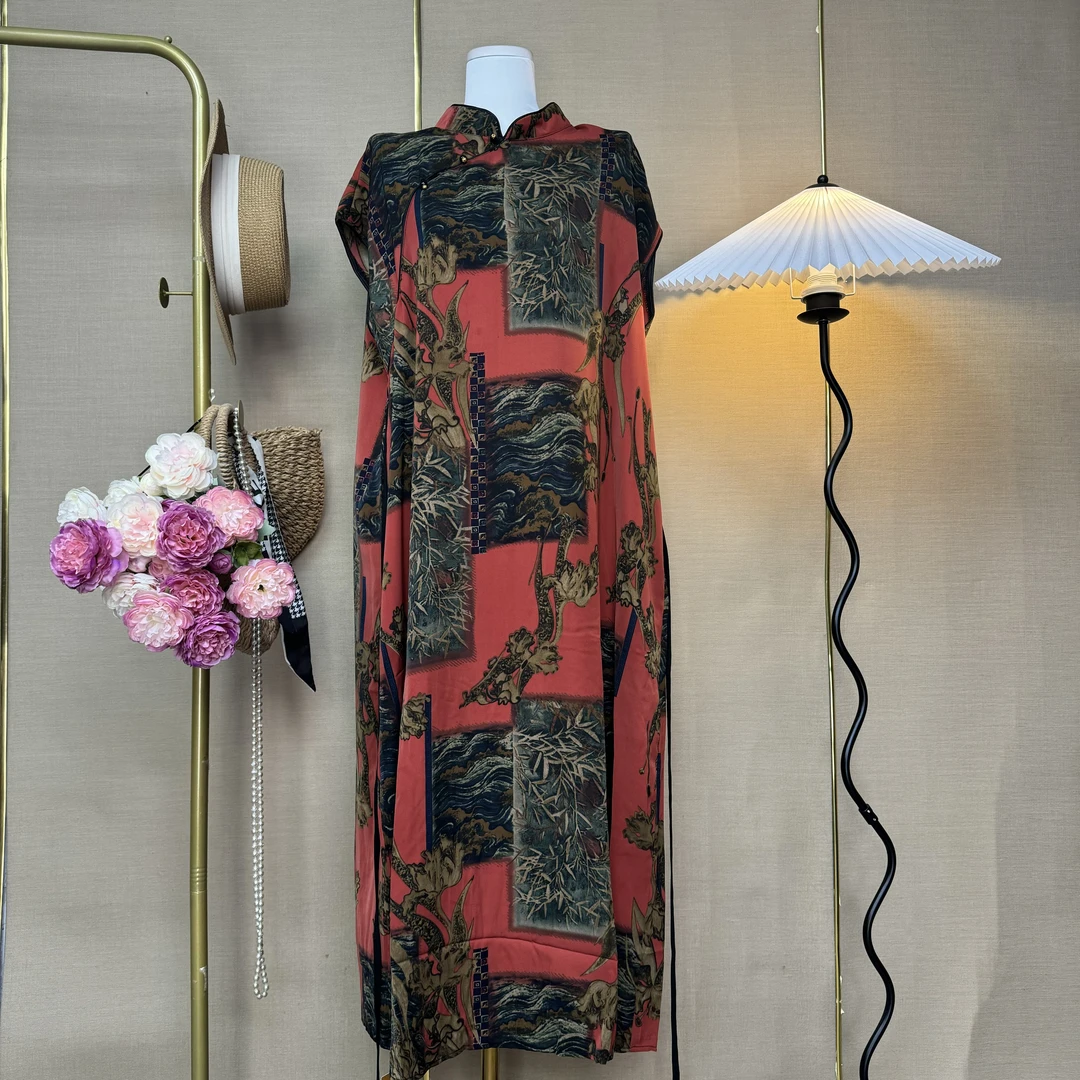 【250】国风复古旗袍背心裙百搭连衣裙