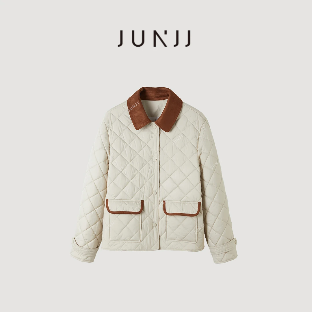 杰瑞【谬系棉服】复古翻领时尚宽松菱格绗缝棉衣棉服夹克外套女冬新