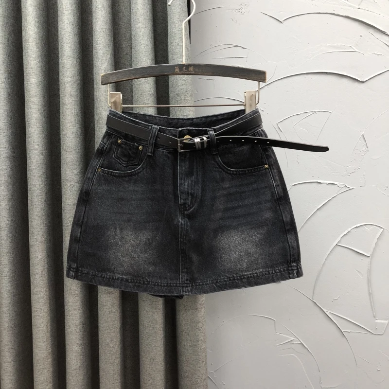 个性假两件高腰牛仔短裤裙女夏季新款百搭显瘦防走光A字半身裙子