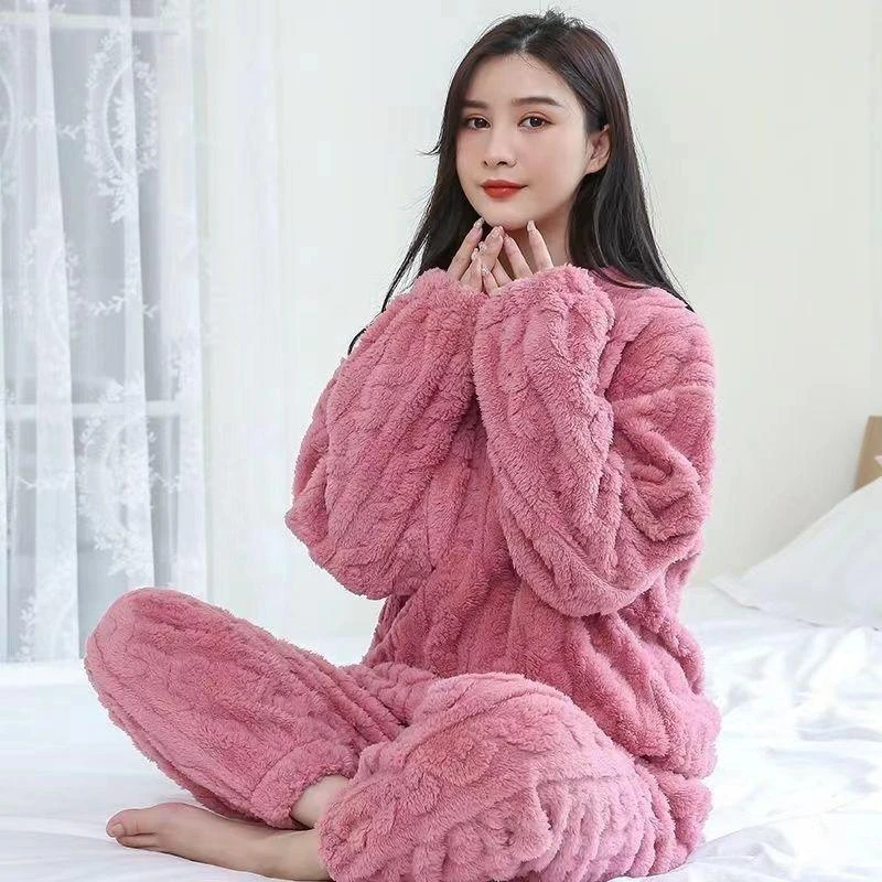 v珊瑚绒居家睡衣保暖女装秋冬季新款加绒加厚爆款冬天家居服两件