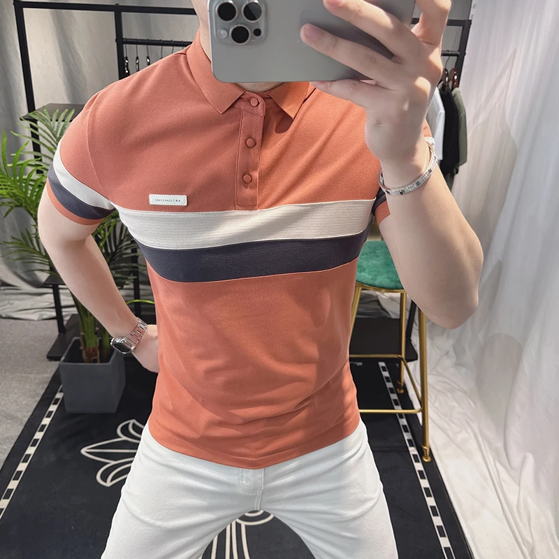 温纽旺夏季新款男士短袖t恤高端个性拼接翻领polo衫上衣潮流