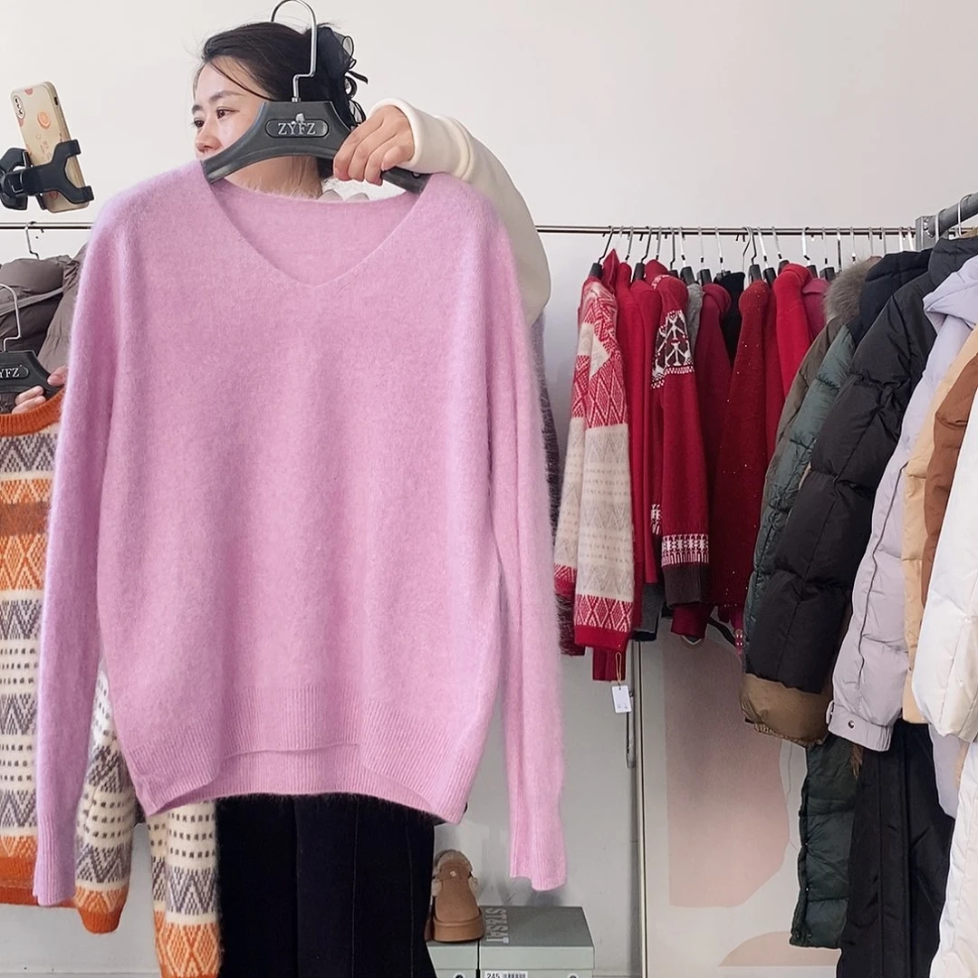 140斤以内山羊绒拉绒针织衫粉色