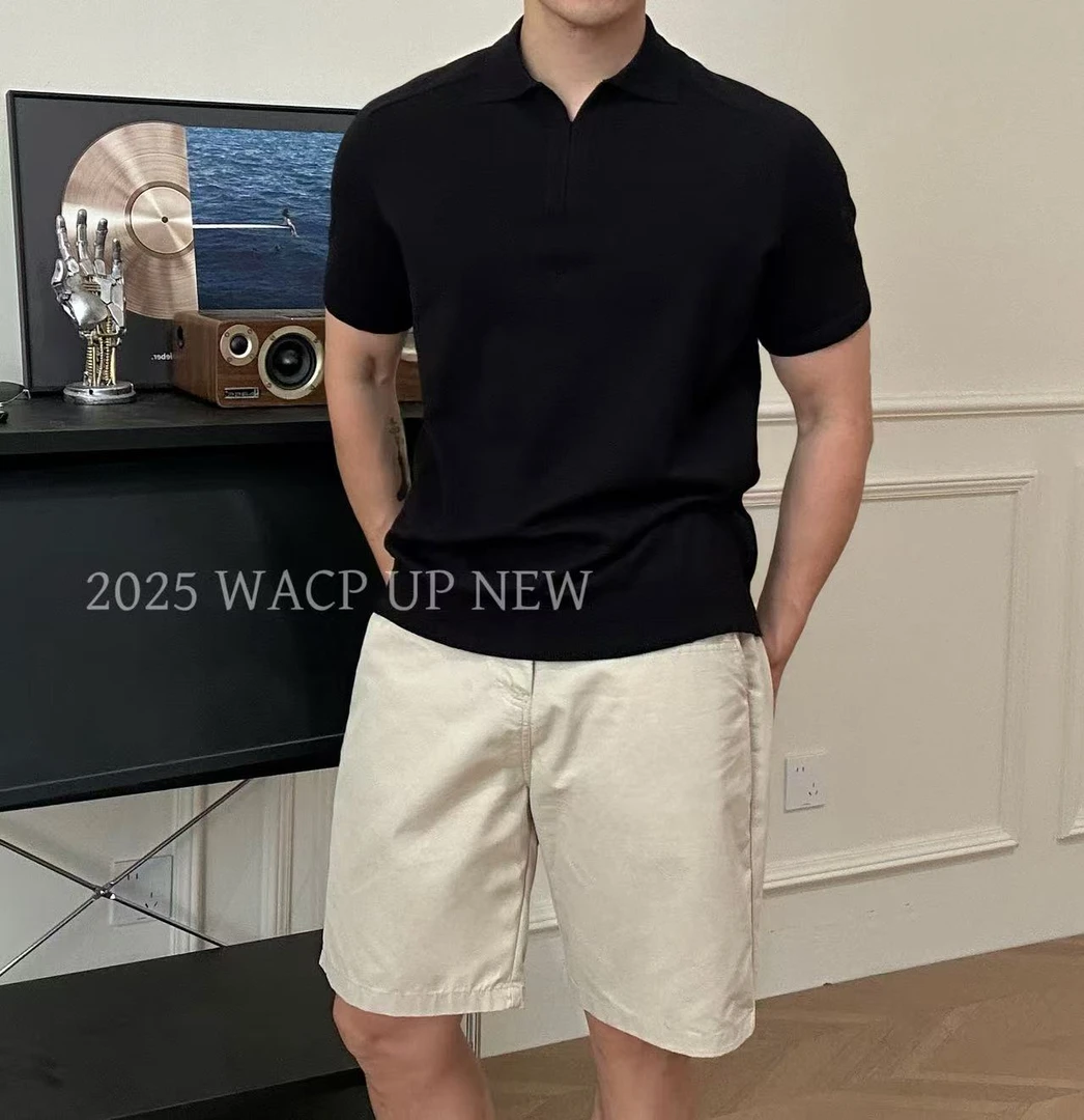 2025夏季新品老钱风短袖无扣polo修身显瘦针织翻领休闲上衣