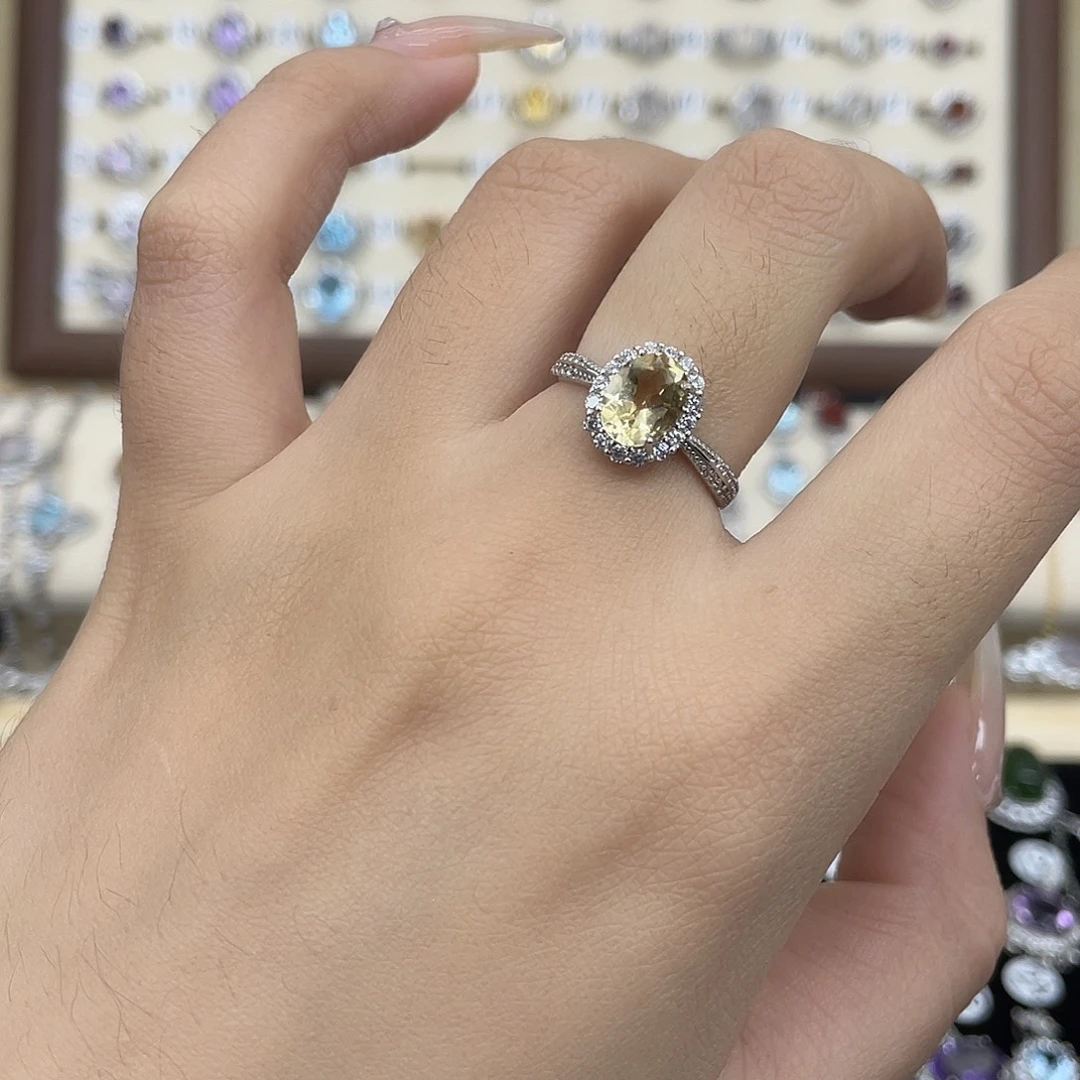 黄晶戒指银S925镶嵌