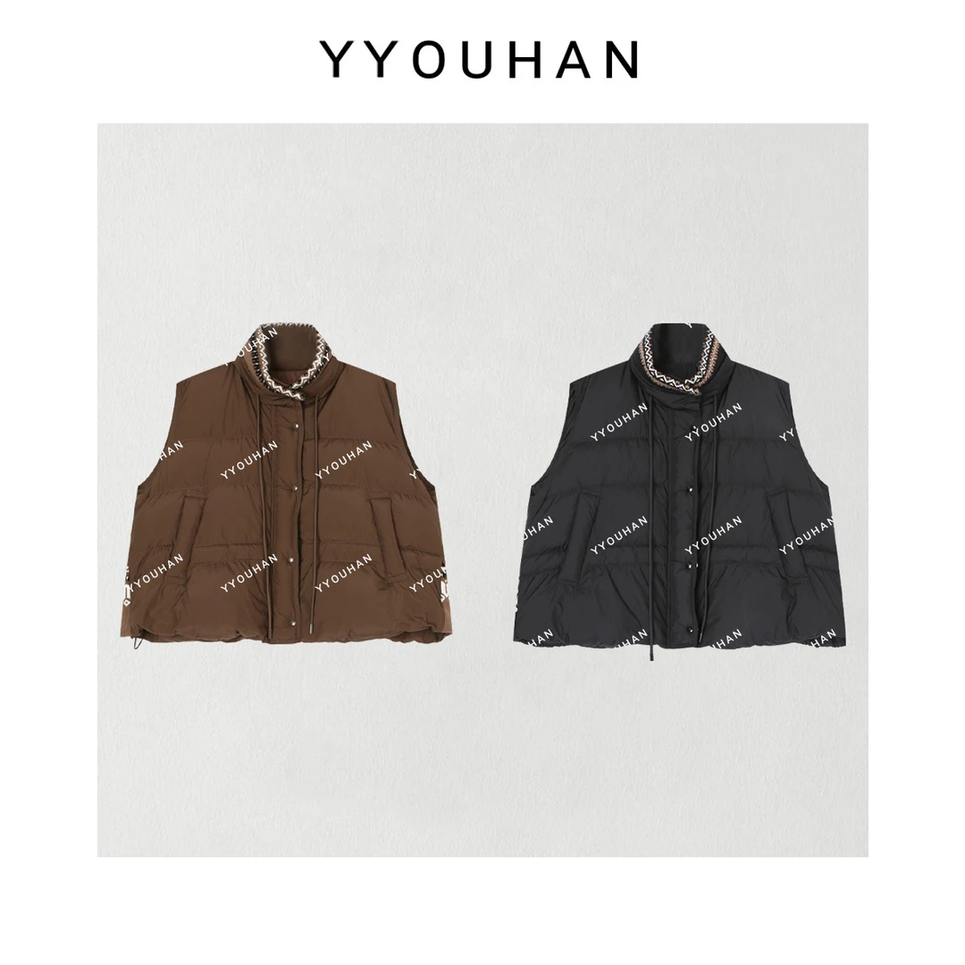 月月 2025秋冬新款小众设计极简花边圆领百搭羽绒马甲 2510C7071