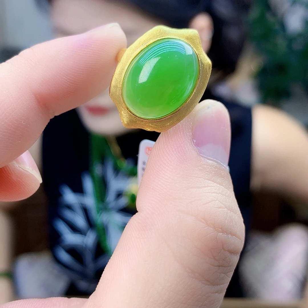 吊坠(不含链)银S925镶嵌和田玉（碧玉）戒指