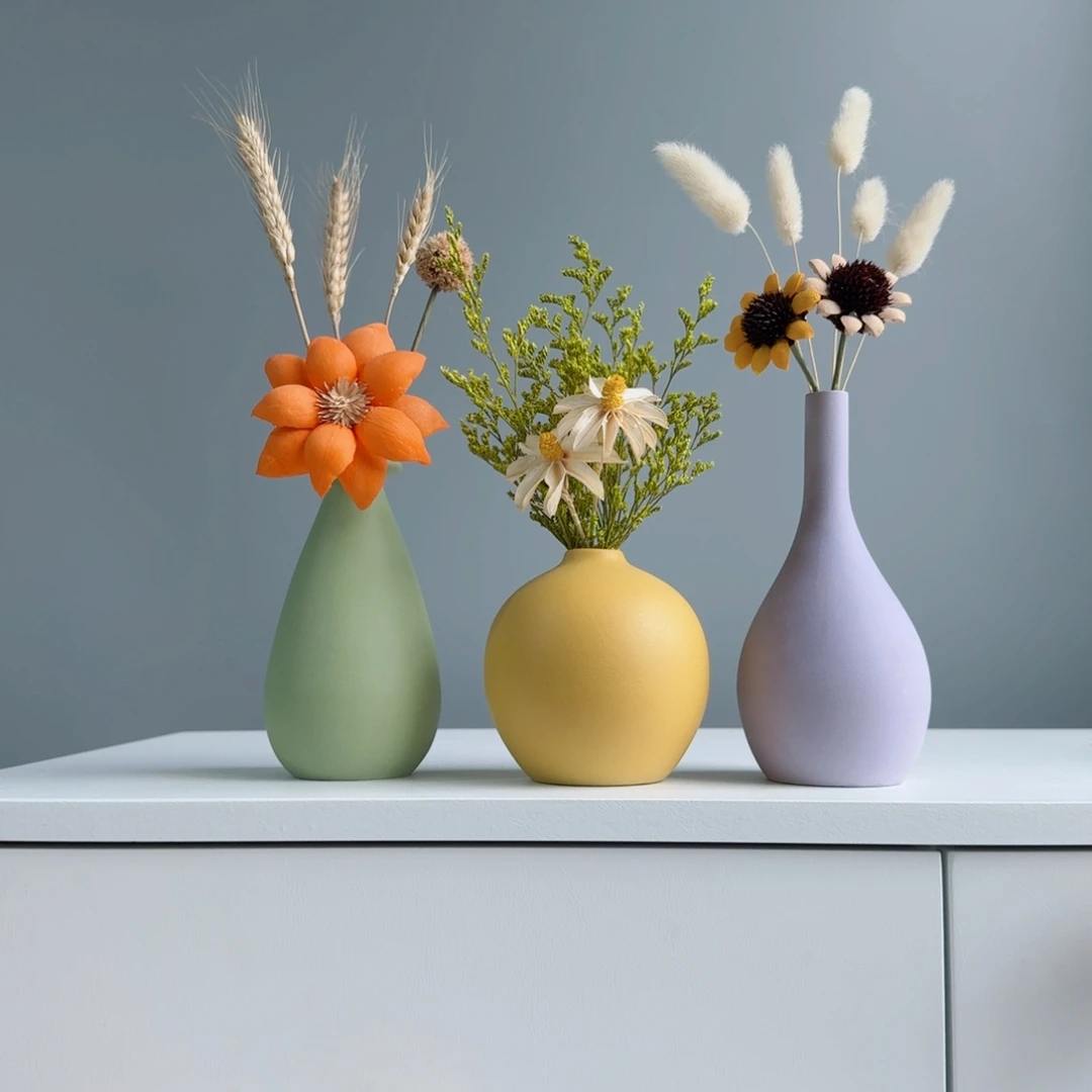 摆件陶瓷小花瓶摆件含花总高约20-30cm