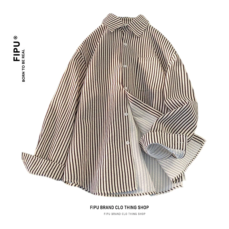 2025春季新衬衫款港风大码条纹长袖休闲百搭痞帅潮流宽松ins帅气