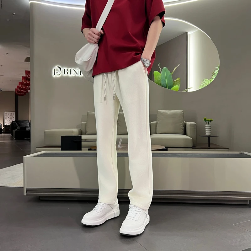 仓石一树潮流华夫格简约休闲裤男士夏季宽松垂感透气阔腿百搭裤子