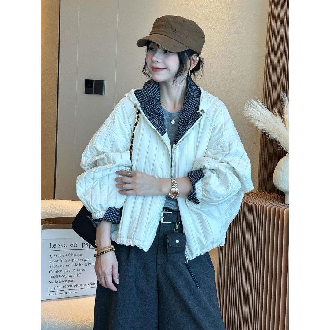 复古连帽压格短外套女欧洲站2025秋装新款欧货女装时尚夹克上衣潮