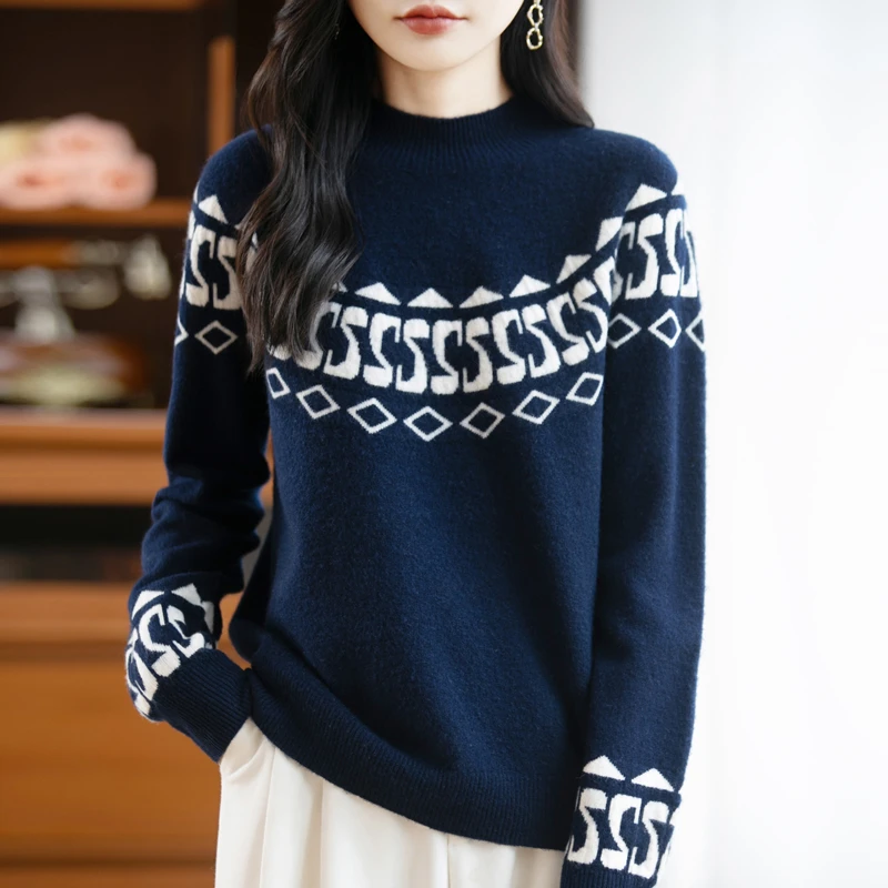 哥弟阿玛施正品费尔岛提花半高领秋冬内搭打底长袖保暖羊毛衫上衣