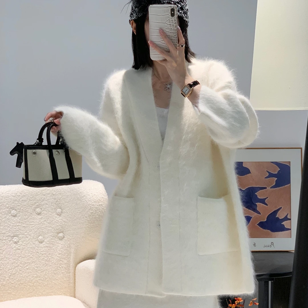 慵懒风轻奢韩版冬季中长款百搭落肩袖时尚款