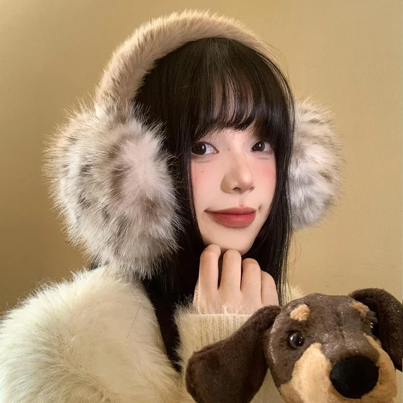 豹纹毛绒耳罩女冬季毛茸茸耳包耳套骑车防冻防寒保暖耳暖耳捂子