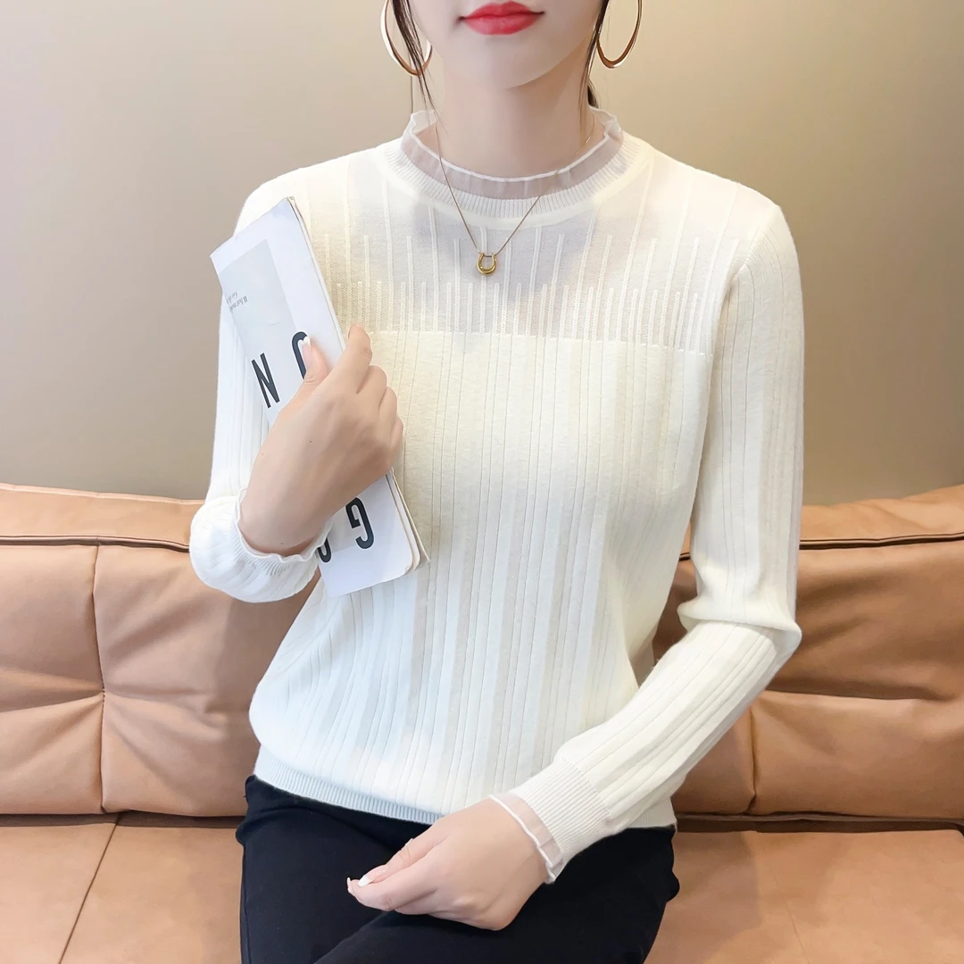 春季新款宽松圆领针织打底衫长袖洋气外穿毛衣女遮肉柔软百搭上衣