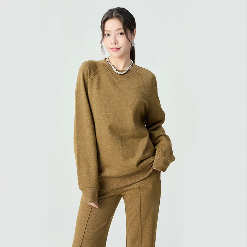 阿玛施AMASS新款女装时尚休闲百搭圆领廓形长袖宽松卫衣女5301072