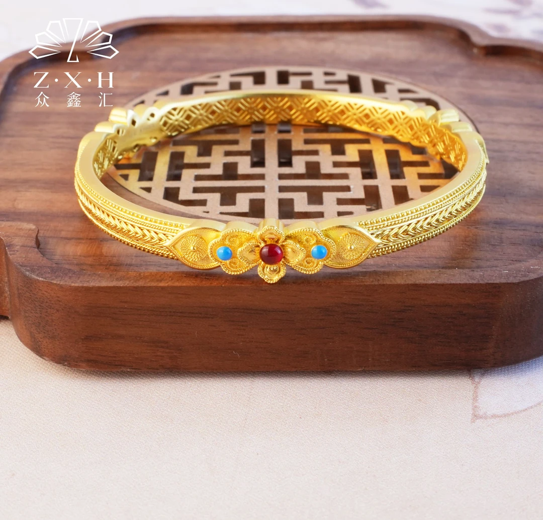 {众鑫汇}足金999  古法国潮金蕊彩韵手镯