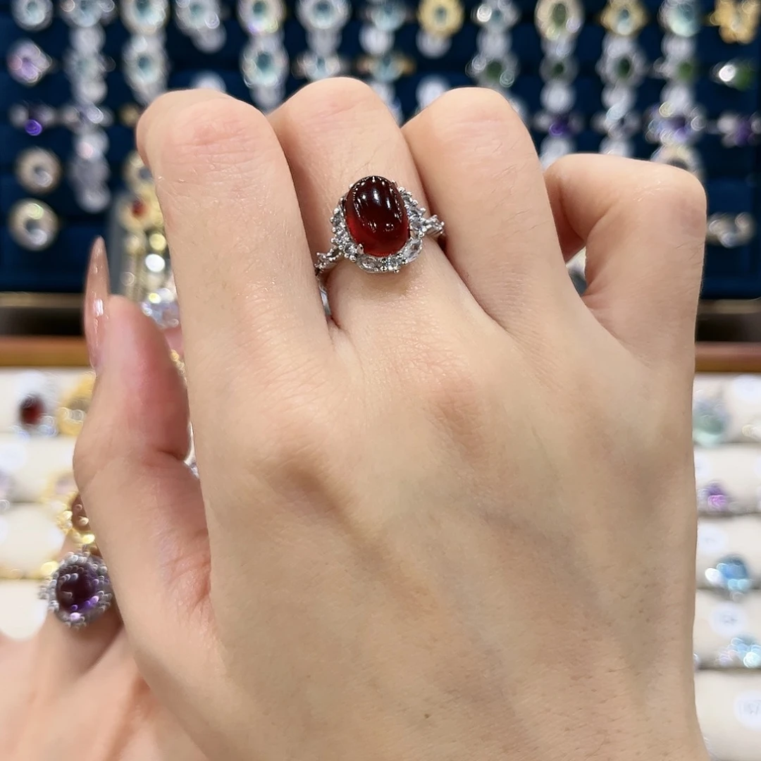 石榴石女款银S925镶嵌A****猫戒指71