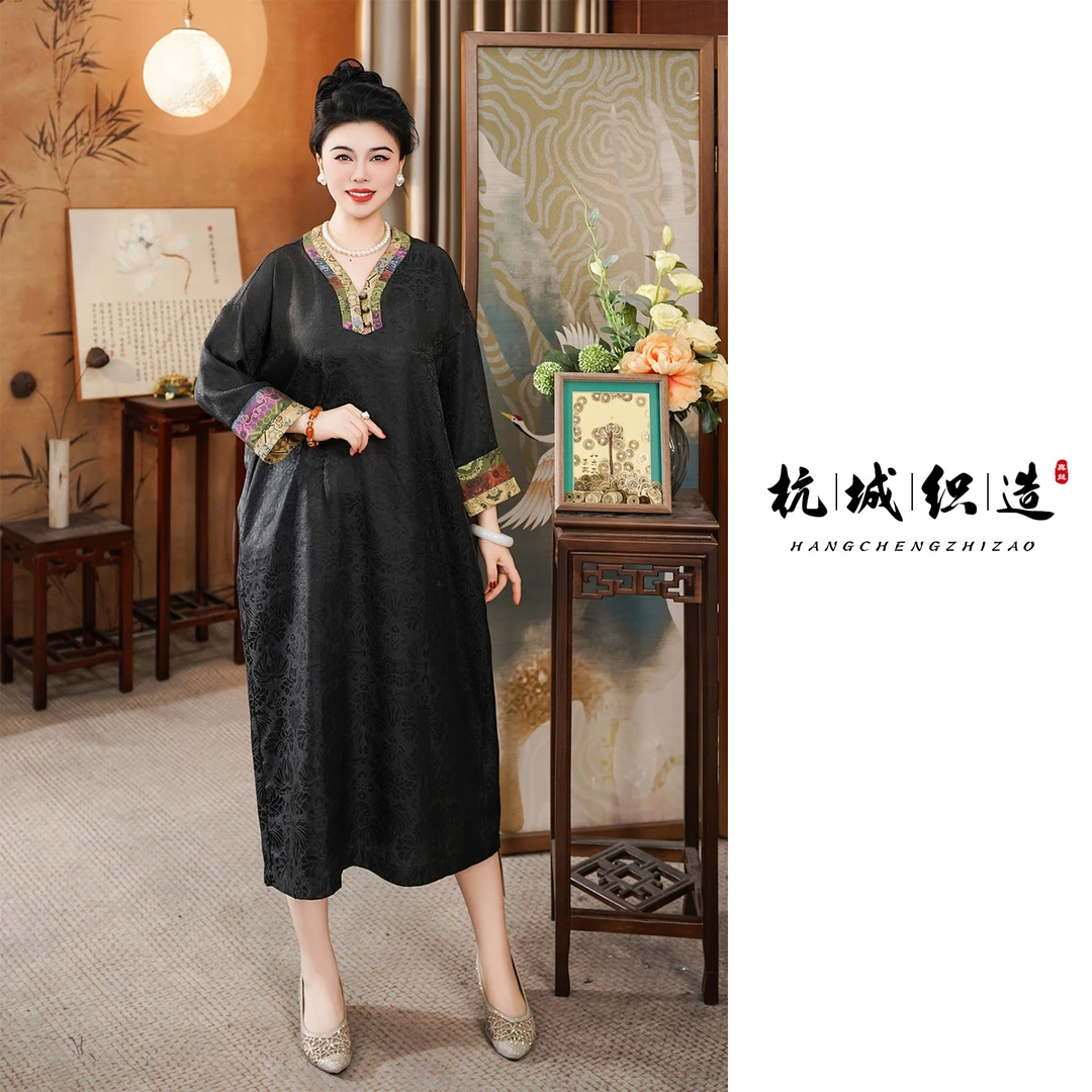 【芊芊】花罗香云纱连衣裙 佛手花罗图案