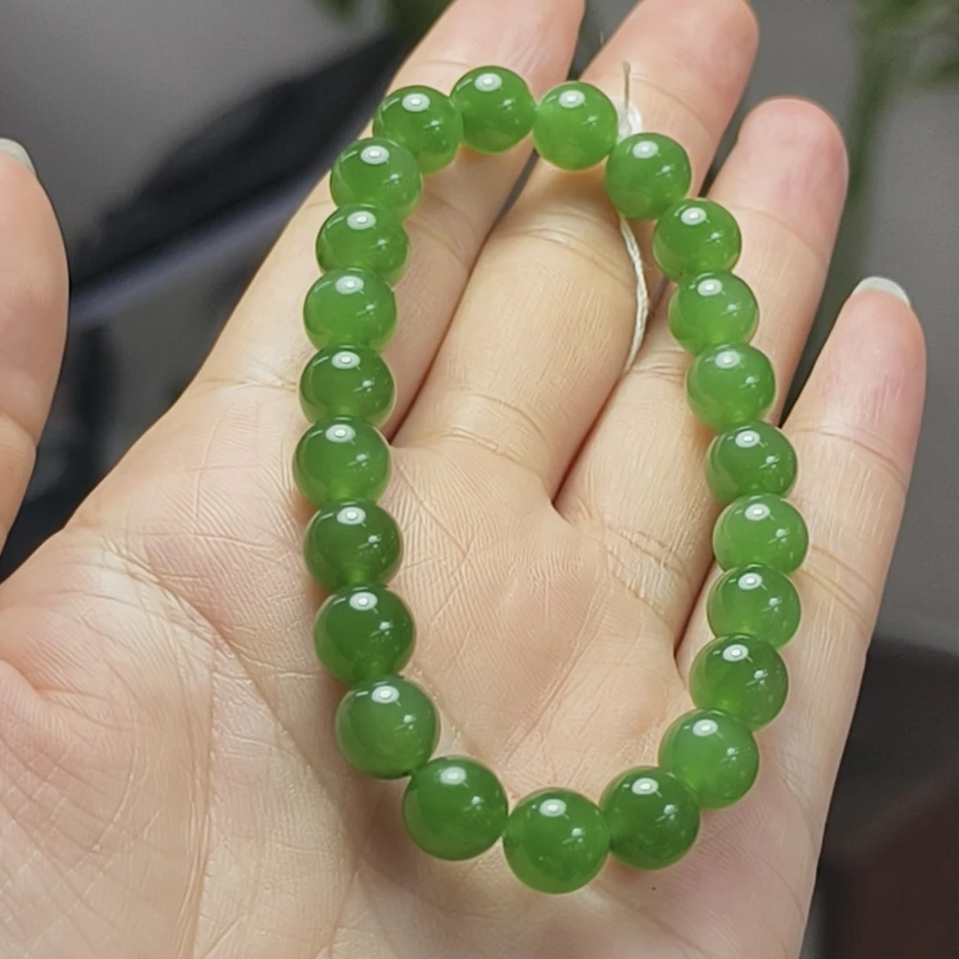 和田玉碧玉苹果绿8mm手串